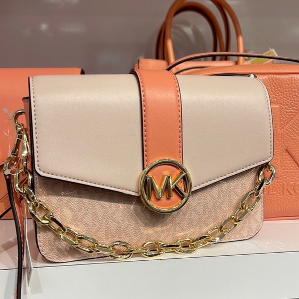 Michael Kors Carmen Small Monogram Flap Crossbody Sherbert Color